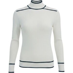 Retrelogy White Turtleneck Piped Black Brass Button Cuff Ribbed Sweater Medium